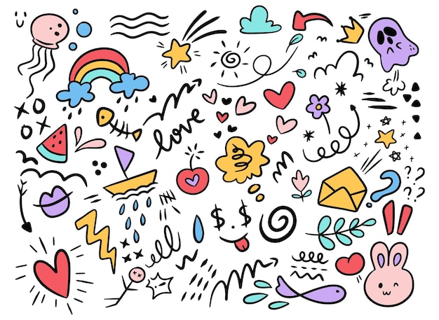 Hand Drawn Scribble Doodle Set Childish Background Vector Illustration