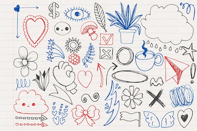 Vector hand drawn scribble element set