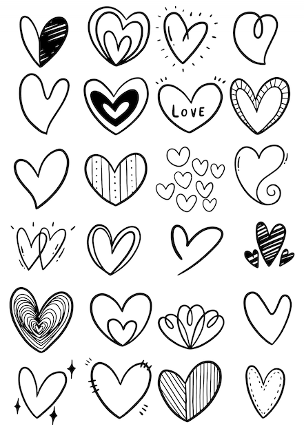 Vector hand drawn scribble hearts