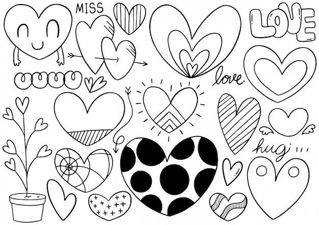 Hand drawn scribble hearts