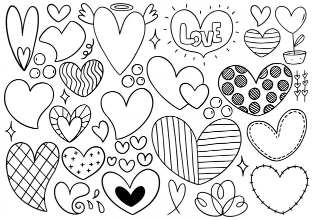 Hand drawn scribble hearts