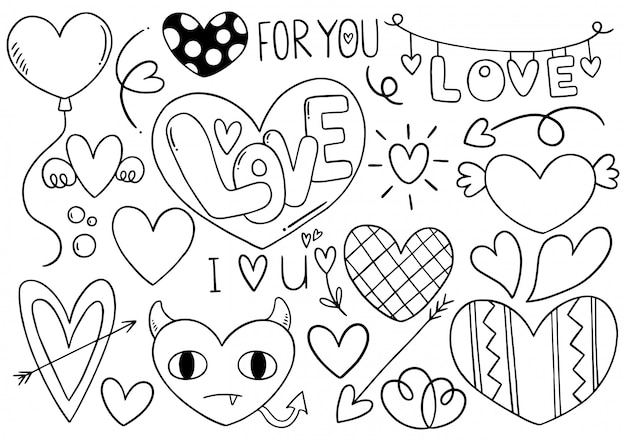 Hand drawn scribble hearts