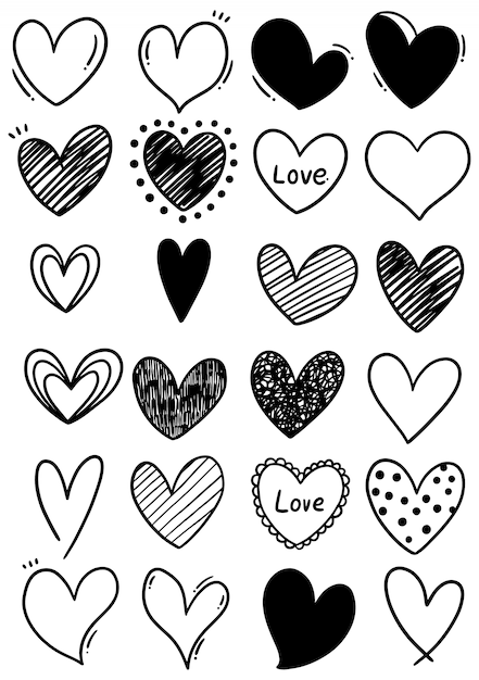 Vector hand drawn scribble hearts