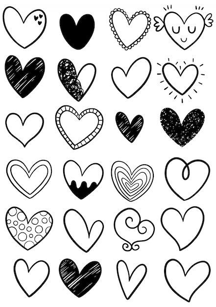 Vector hand drawn scribble hearts