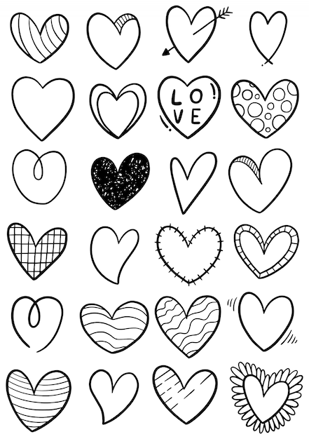 Vector hand drawn scribble hearts