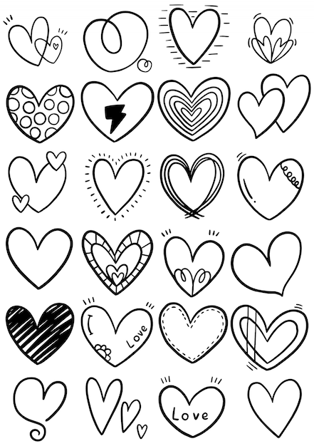 Vector hand drawn scribble hearts