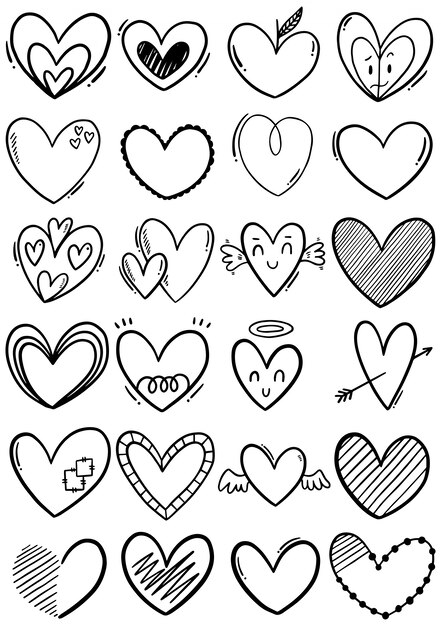 Vector hand drawn scribble hearts