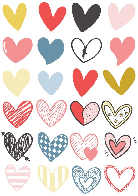 Vector hand drawn scribble hearts