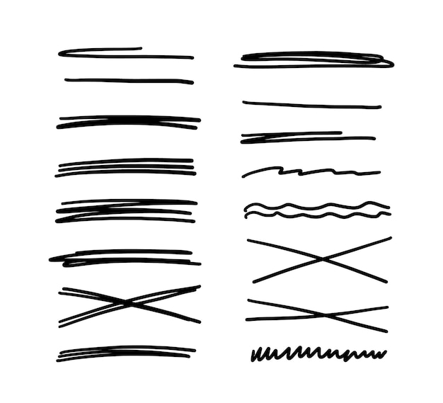 Hand drawn scribble lines Doodle marker line stripes collection Swift crossed and wavy underlines Handmade scribble dividers Vector illustration isolated on white background