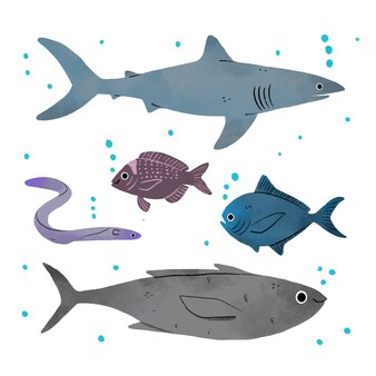 Collezione di animali marini disegnati a mano