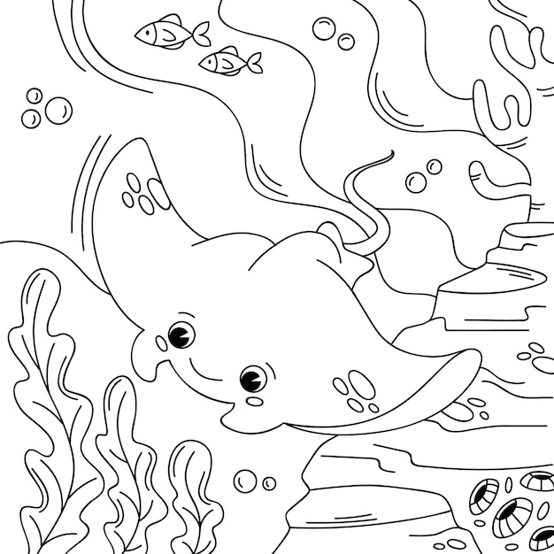 Vector hand drawn sea animals coloring page illustration