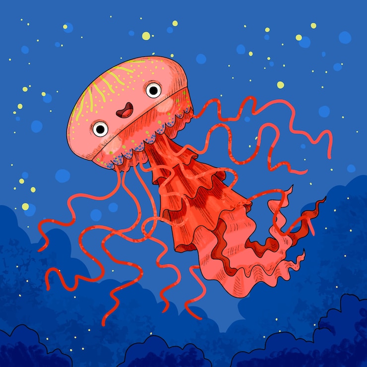 Vector hand drawn sea animals illustration