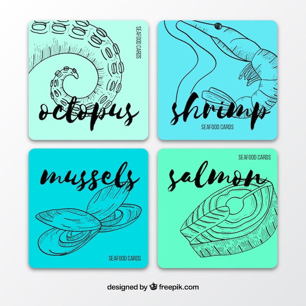 Hand drawn sea food card collection