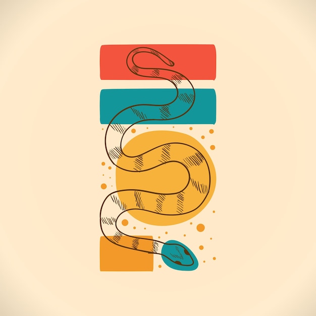 Hand drawn sea snake vintage color illustration vector