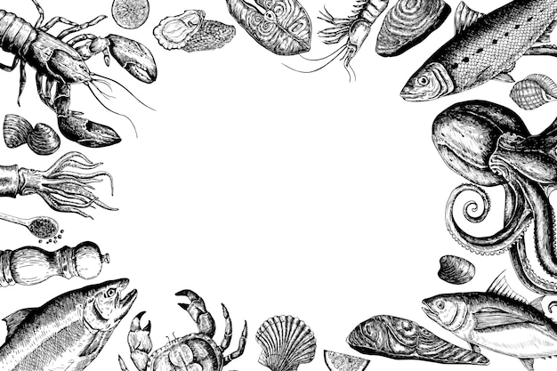 Vector hand drawn of seafood concept