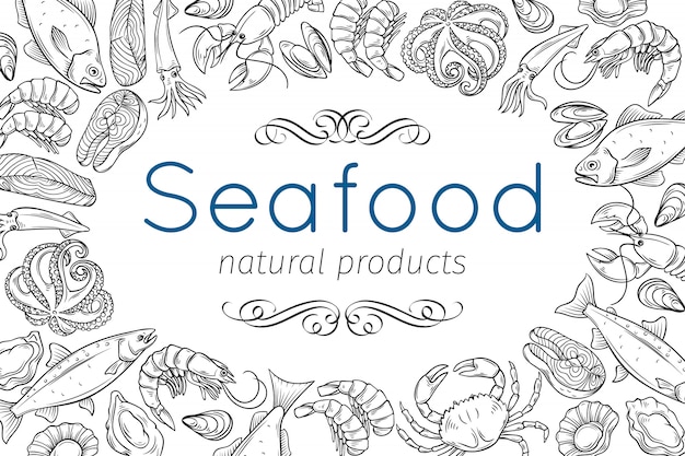 Vector hand drawn seafood