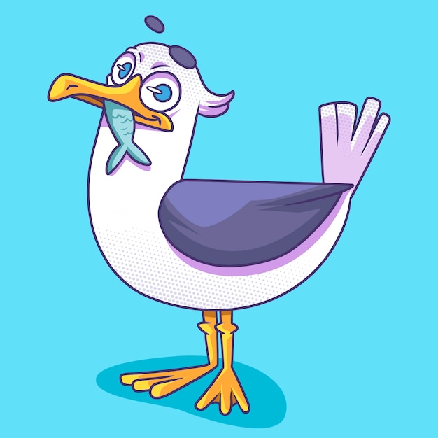 Hand drawn seagull cartoon illustration