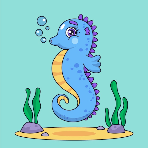 Vector hand drawn seahorse  cartoon illustration