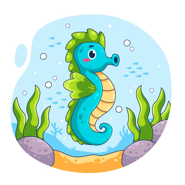 Vector hand drawn seahorse cartoon illustration