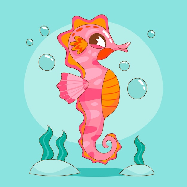 Vector hand drawn seahorse cartoon illustration