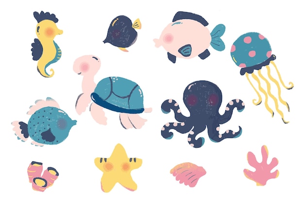 Vector hand drawn sealife elements collection