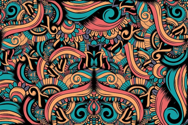 Vector hand drawn seamless calming pattern mehendi design neat even colorful harmonious doodle texture