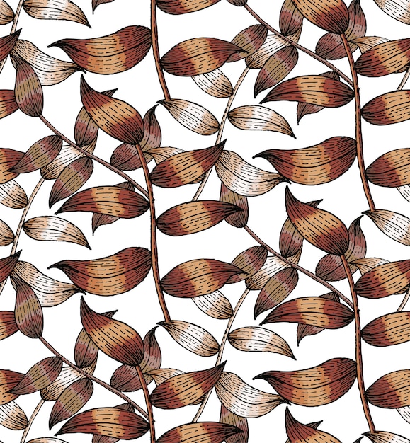 Vector hand drawn seamless copper color leaves pattern design vector