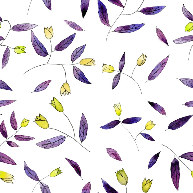 Hand drawn seamless floral pattern Liner and watercolor