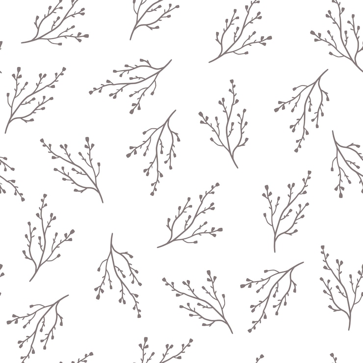 Vector hand drawn seamless floral pattern with simple little flower branch. doodle sketch line style. 