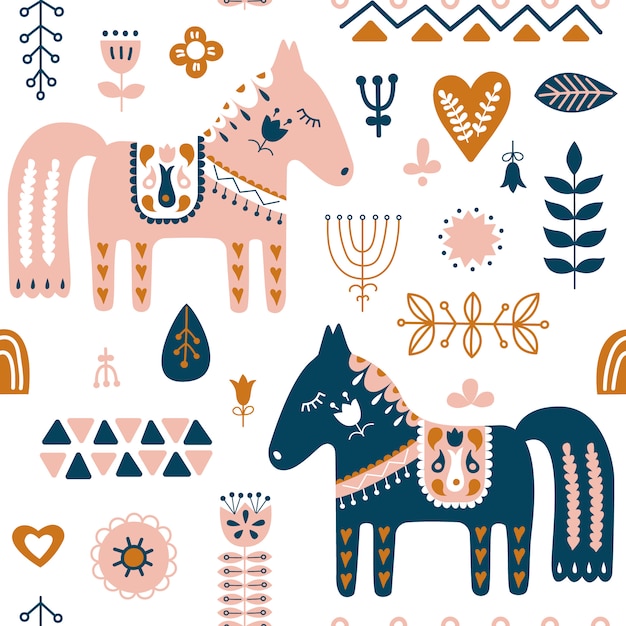 Hand drawn seamless folk art pattern. 