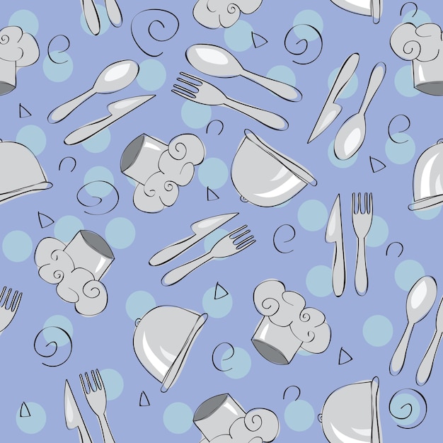 Hand drawn seamless kitchen pattern - vector illustration