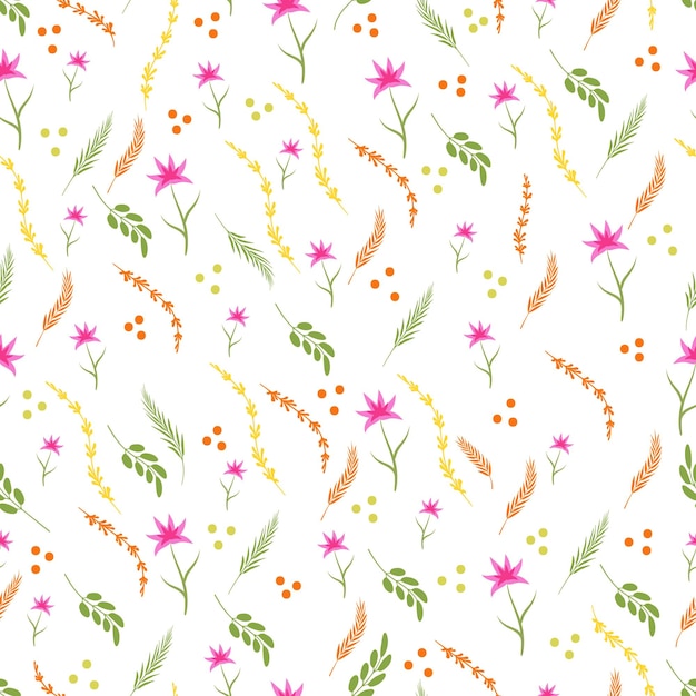 Hand drawn seamless ornamental colorful flowers floral pattern background design flat illustration