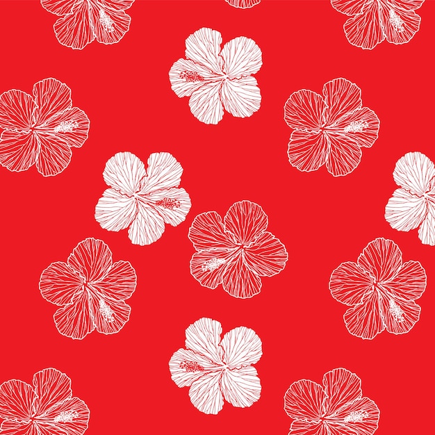 Hand drawn seamless pattern background with hibiscus flowers
