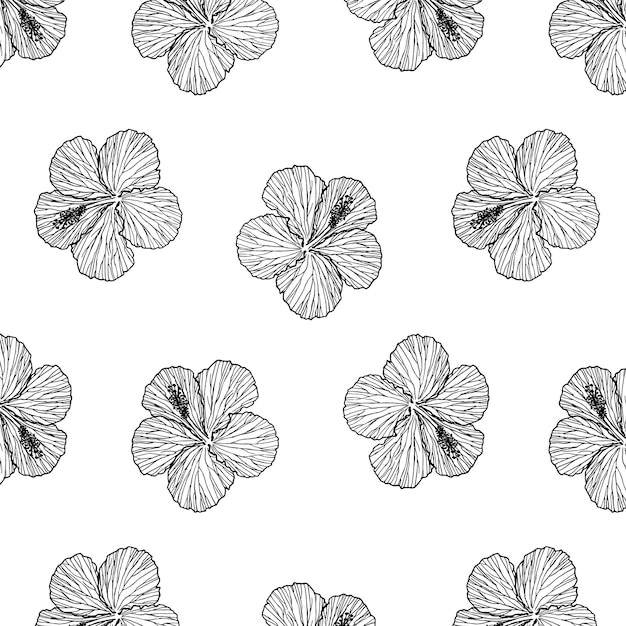 Hand drawn seamless pattern background with hibiscus flowers