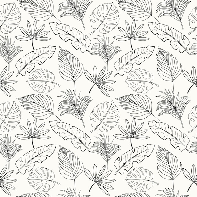 Hand drawn seamless pattern background with tropical leaves