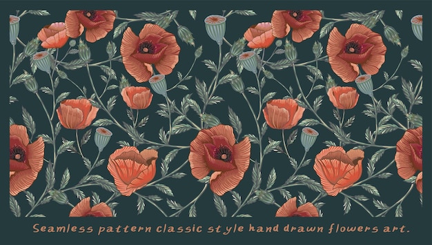 Vector hand drawn seamless pattern of classic style botanical pattern arttextile artprintasian art pattern