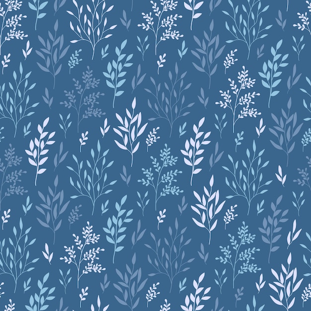 Hand drawn seamless pattern of colorful branches with leaves Winter floral cozy collection Christmas decorative illustration for greeting card wallpaper wrapping paper fabric