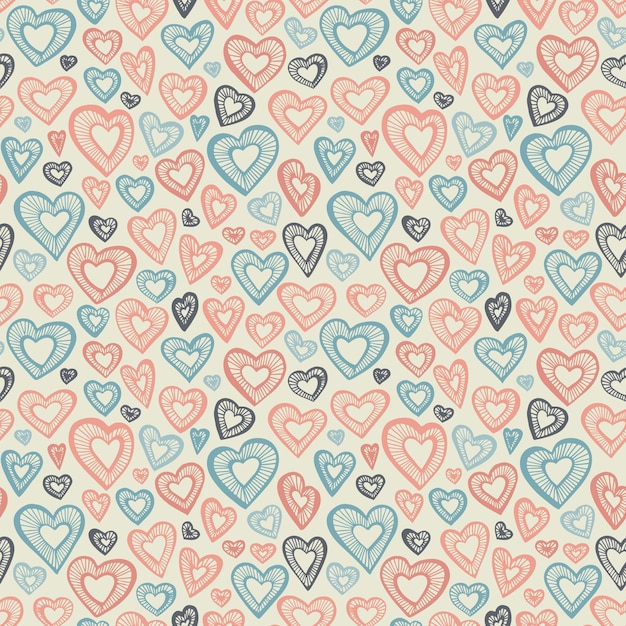 Hand drawn seamless pattern decorative stylized hearts Doodle style tribal graphic illustration