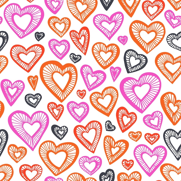 Hand drawn seamless pattern decorative stylized hearts Doodle style tribal graphic illustration