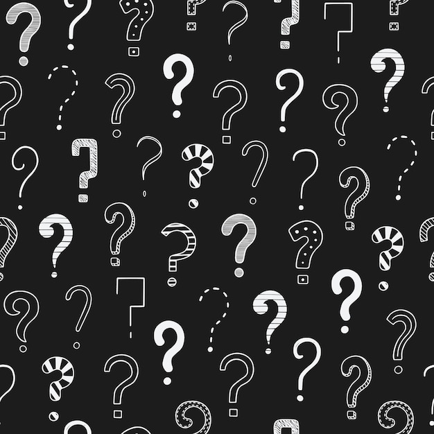 Hand drawn seamless pattern of question marks doodle Different interrogation signs in sketch style