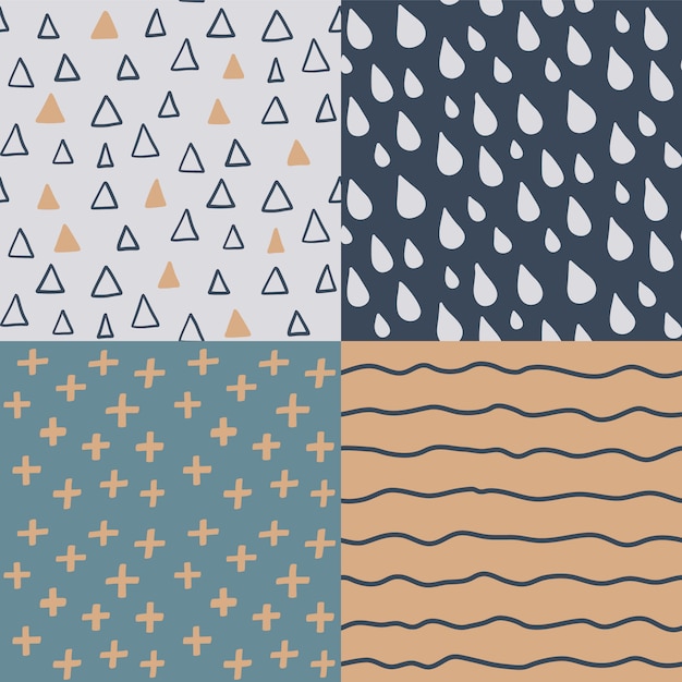 Hand drawn seamless pattern set. 