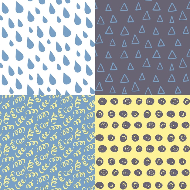 Hand drawn seamless pattern set.