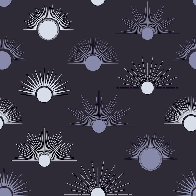 Vector hand drawn seamless pattern of sunburst starburst light rays bursting sun rays magic talisman antique style boho vector illustration for greeting card wallpaper wrapping paper fabric