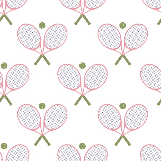 Hand drawn seamless pattern Tennis rackets and balls