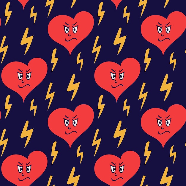 Hand drawn seamless pattern with angry hearts