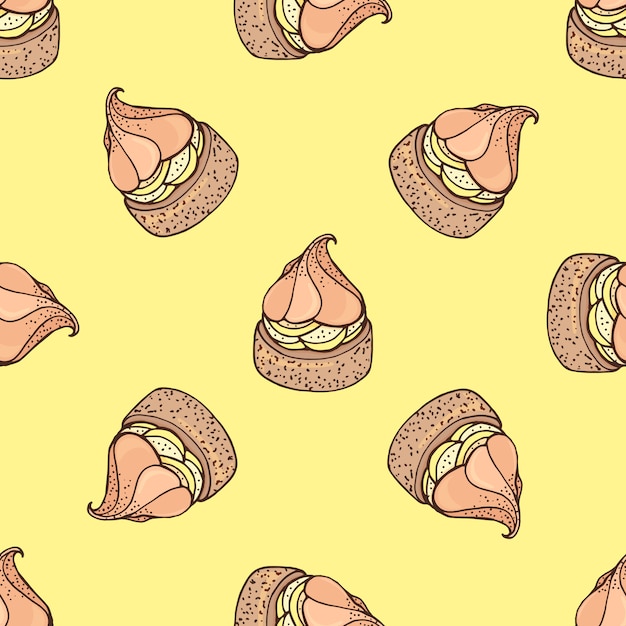 Hand drawn seamless pattern with banana cake