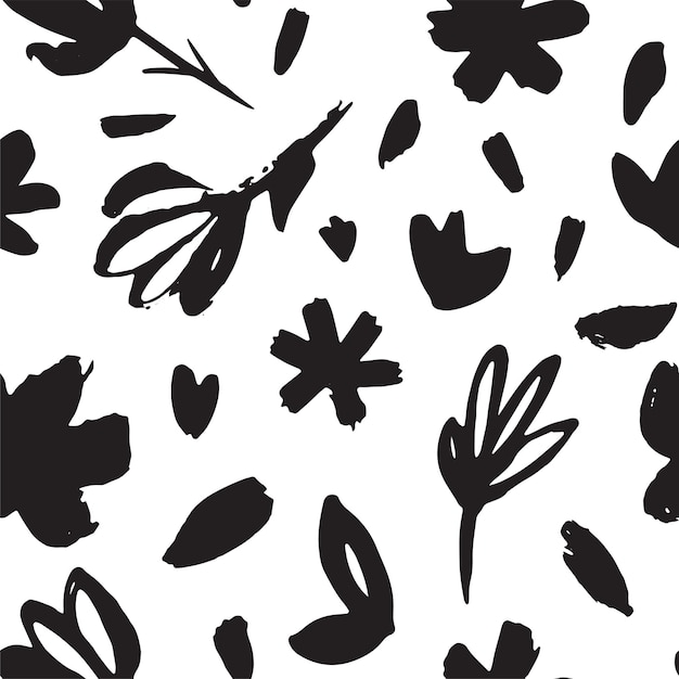 Hand drawn seamless pattern with black ink flower