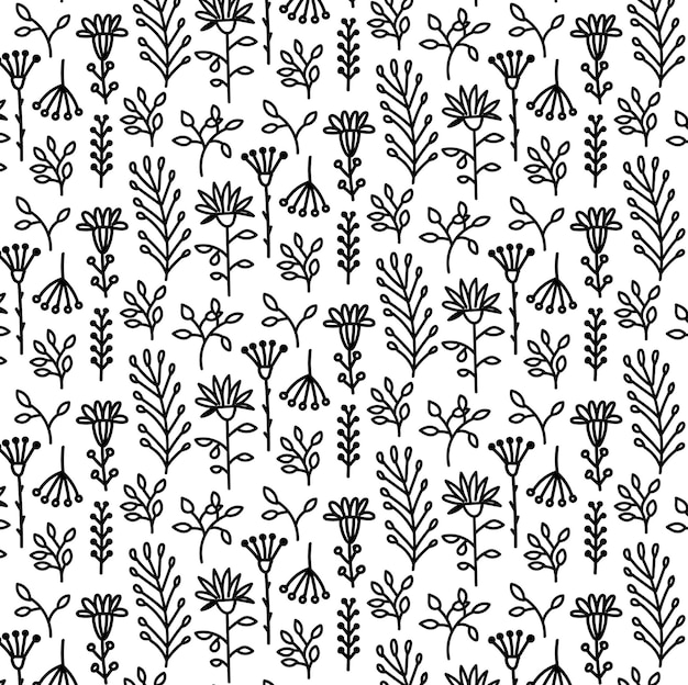 ベクトルの植物要素と手描きのシームレスなパターン