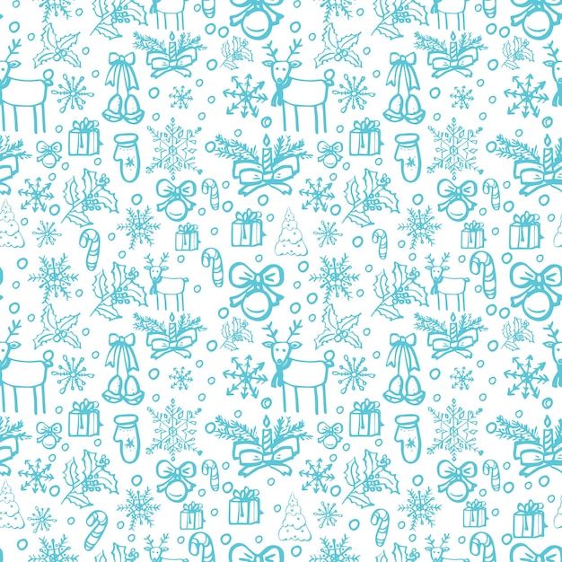 Hand Drawn Seamless Pattern with Christmas Elements