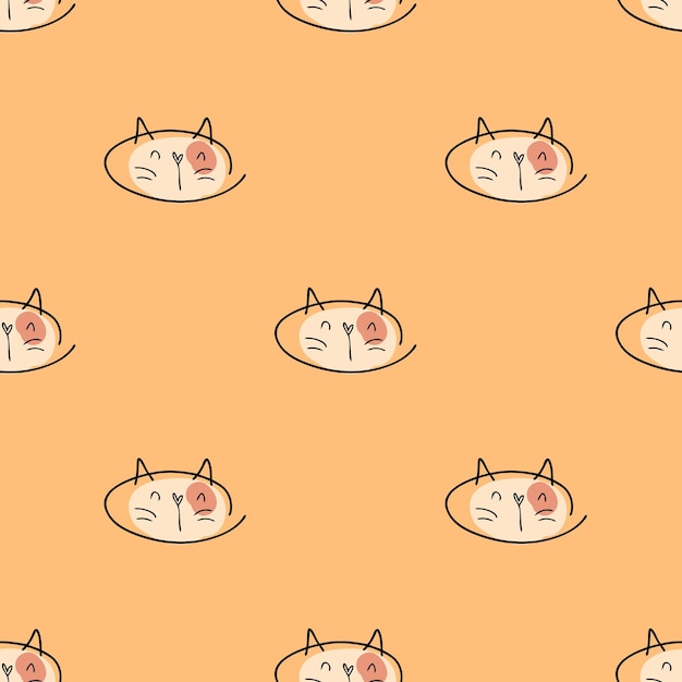 Ручной рисунок бесшовный узор с милыми кошачьими лицами анималистический принт для текстиля футболки векторная иллюстрация каракулей для декора и дизайна
